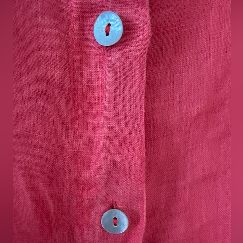 Le Phare De La Baleine Coral Linen Button-Up Shirt Small View 3